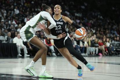 A'ja Wilson in action during a WNBA playoff game.