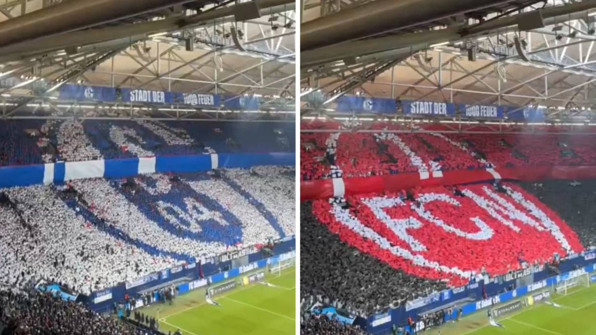 Espectacular 'tifo doble' en el Schalke-Núrenberg: esto es hermandad entre equipos