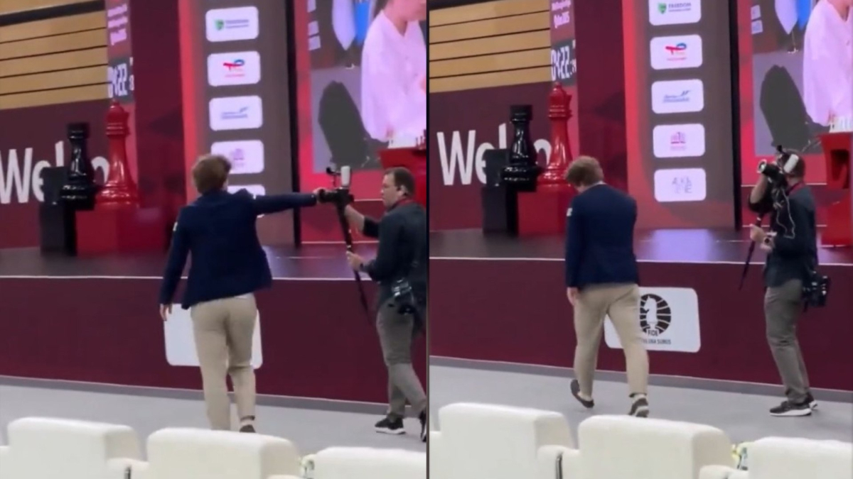 Magnus Carlsen golpea a un cámara tras perder una partida en el Mundial de Qatar