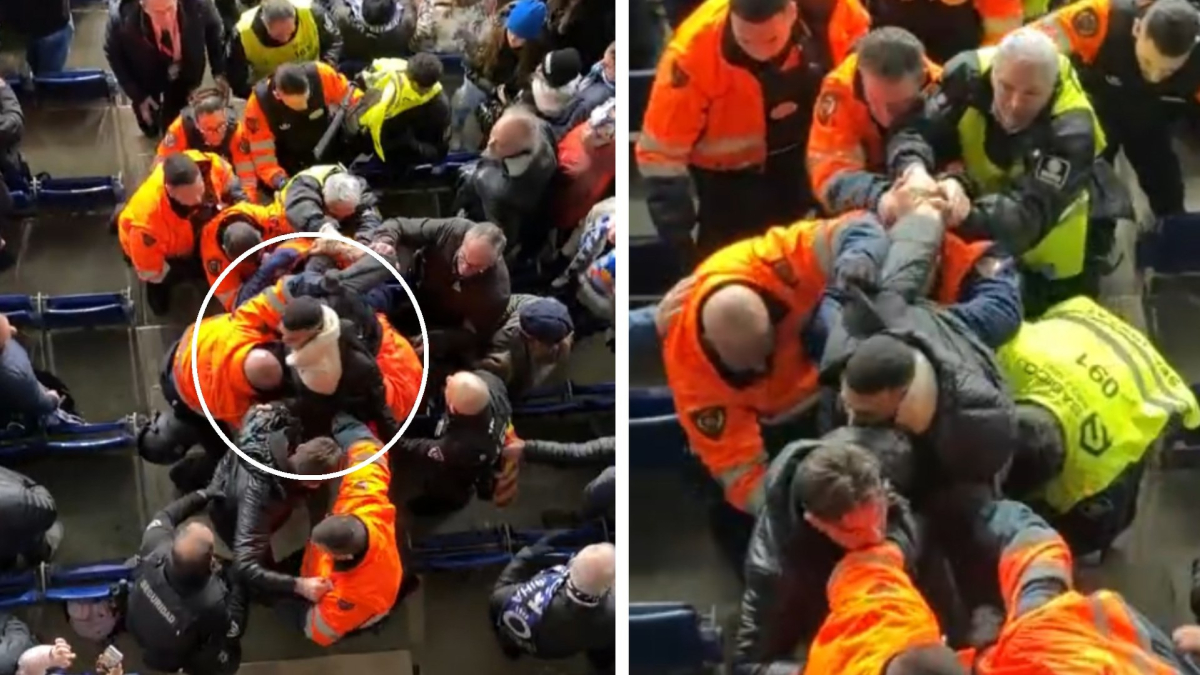 Un aficionado, expulsado de la grada... ¡por más de 10 vigilantes!