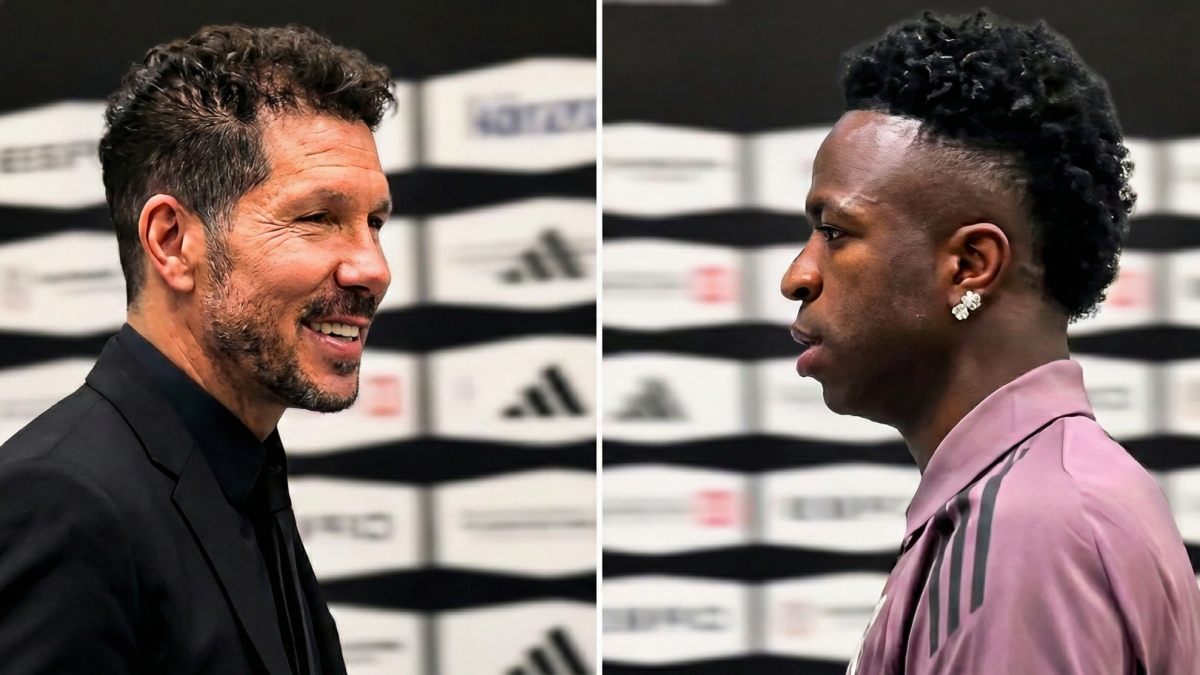 Simeone y Vinicius: sus rostros saliendo por zona mixta
