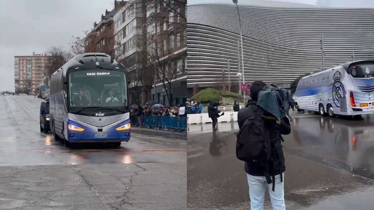 El bus del Real Madrid fue recibido con pitos a su llegada al Bernabéu