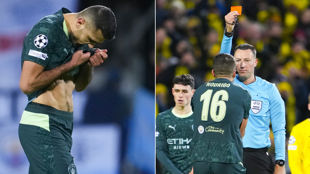 Los cinco minutos de horror de Rodri: la lía en el golazo del 3-0 y ve dos amarillas en ¡53 segundos!