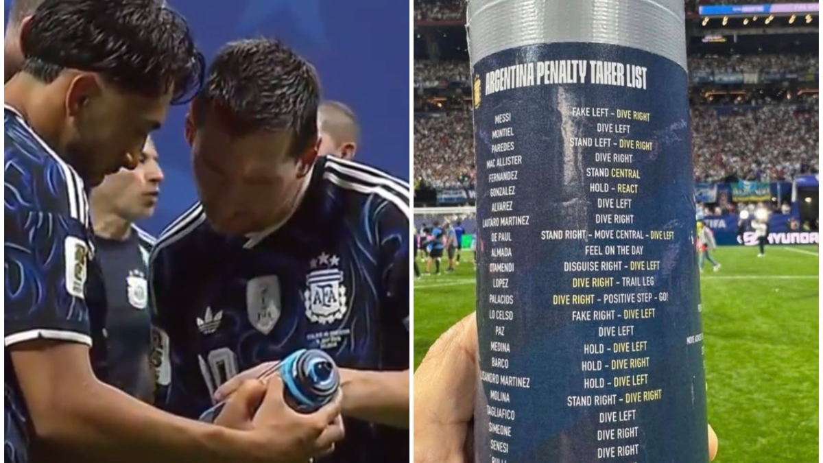 Argentina encuentra la 'chuleta' de Pickford para una posible tanda de penaltis... y ojo a la cara de Messi