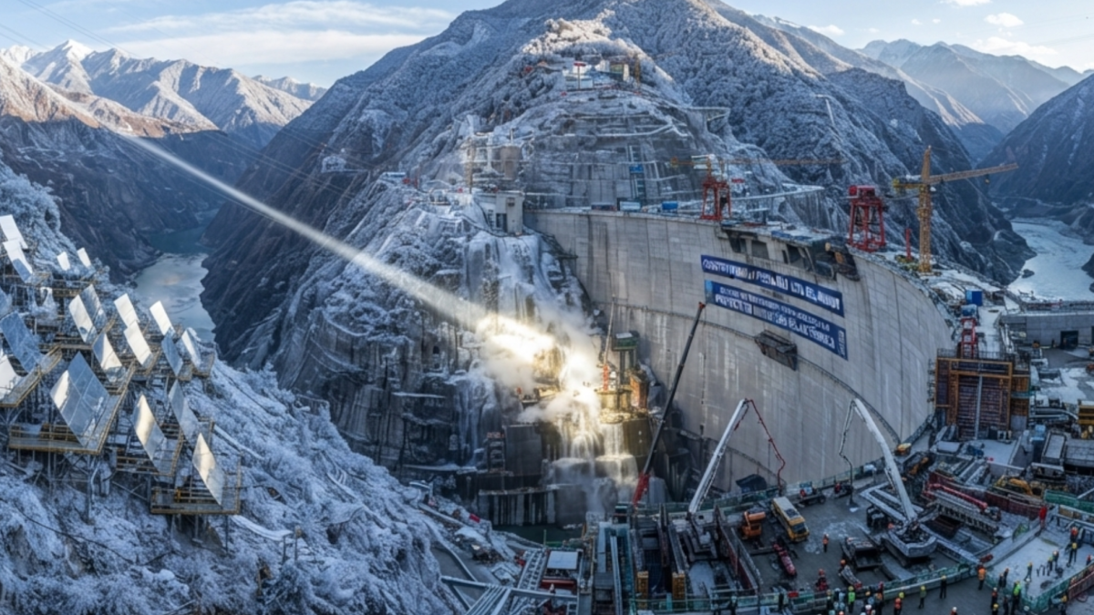 China coloca 27 espejos hacia la ladera helada de una montaña para acelerar la construcción de la presa más alta del mundo