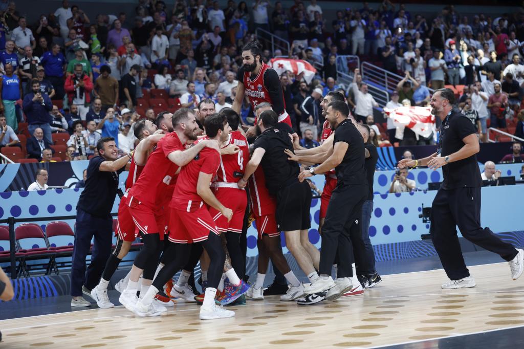 Georgia, celebrating the triumph against France in the round of 16.