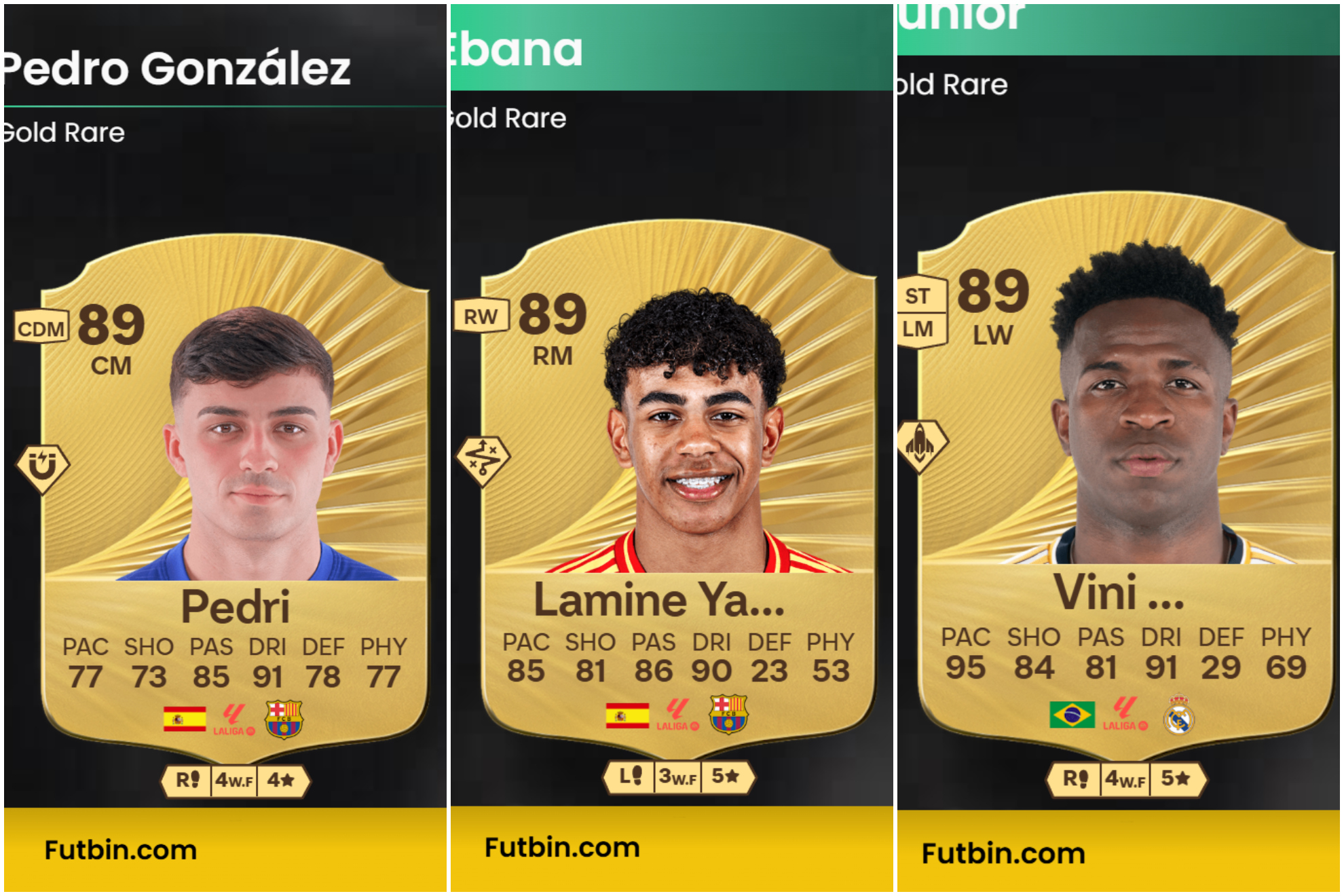 Las cartas de Pedri, Lamine Yamal y Vinicius en FC 26