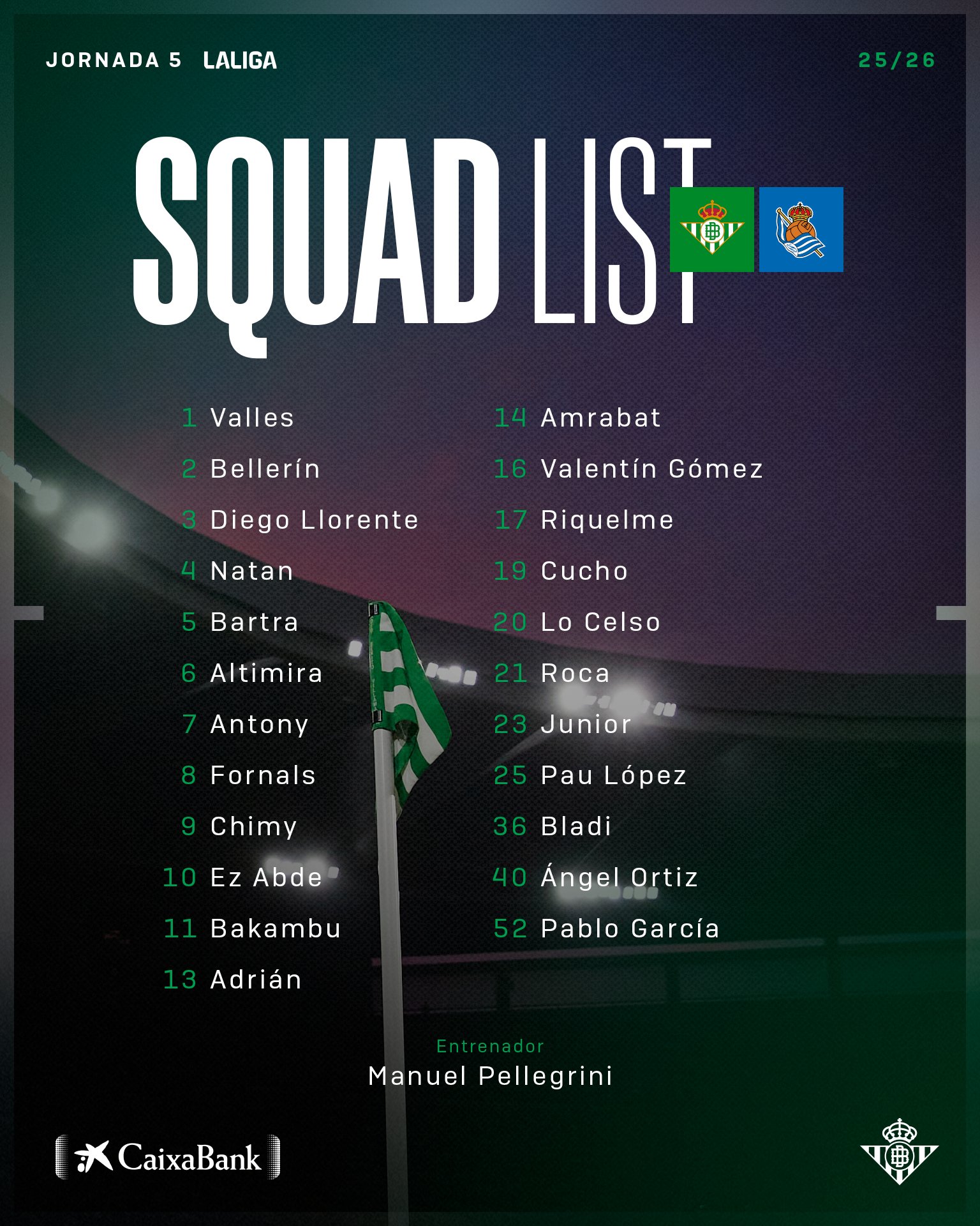 Elenco di Pellegrini contro il Real Sociedad, senza Deossa, ma con Bartra