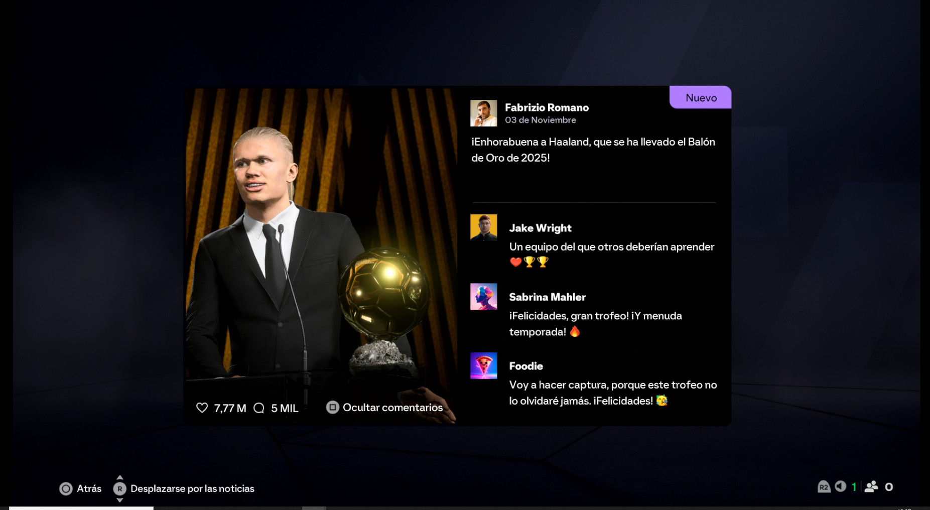 Haaland gana el Balón de Oro en EA Sports FC 26