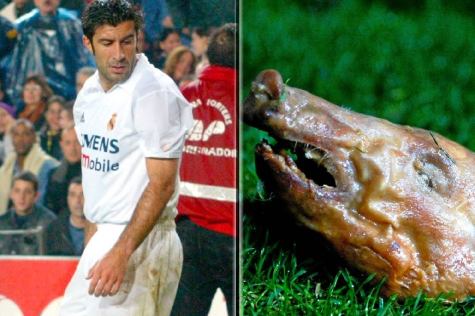 A Luis Figo le lanzaron una cabeza de cochinillo en su vuelta a Barcelona en 2002