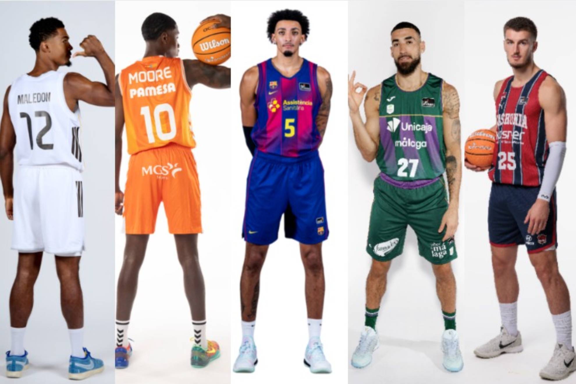 Maledon (Real Madrid), Moore (Valencia), Norris (Barça), Duarte (Unicaja) y Frisch (Baskonia).