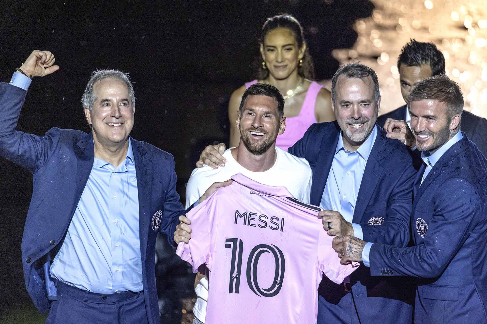 Beckham y los hermanos Mas con Messi en su presentación como jugador del Inter Miami