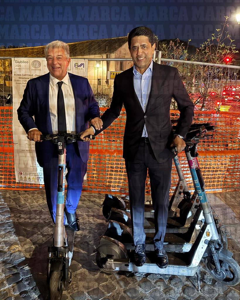 Laporta y Al Khelaifi, en patinete por las calles de Roma.