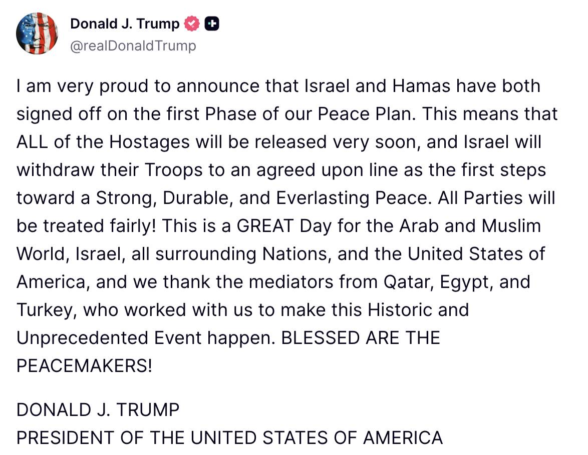 Mensaje de Donald Trump.