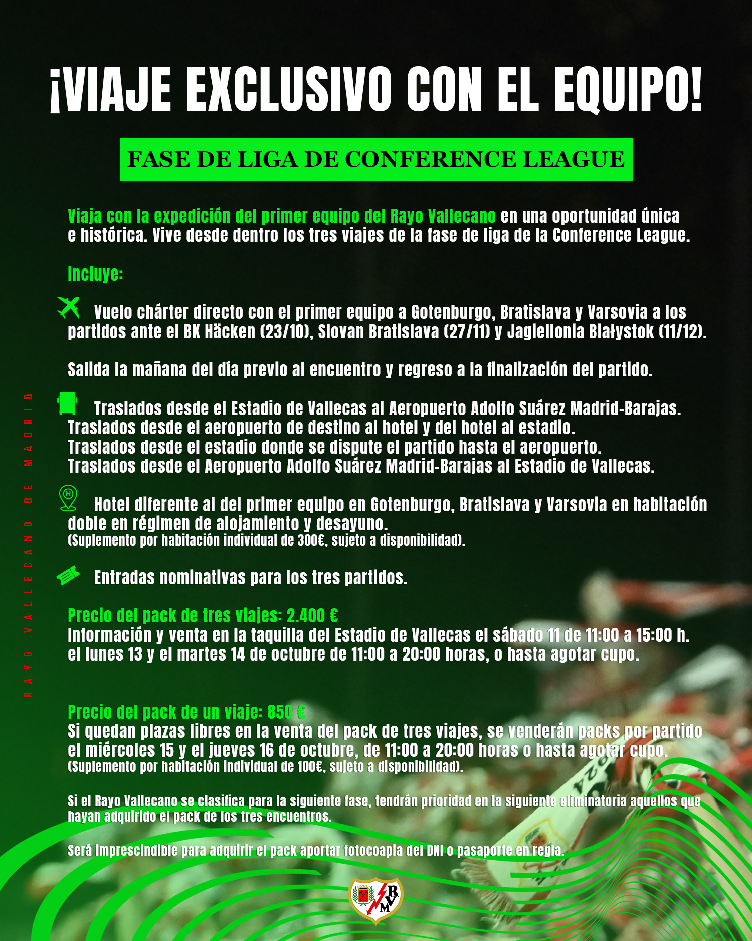 El cartel que promociona los viajes europeos del Rayo