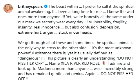 Britney Spears' cryptic message to Madonna